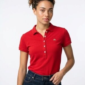 Lacoste Women's Slim Fit Stretch Pique Polo Shirt - Red - Size 38 (US S)